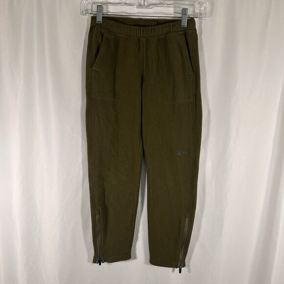 REI Co-Op Sweatpants Kids Small Green Fleece Drawstring Pockets Zip Ankle - Picture 1 of 7